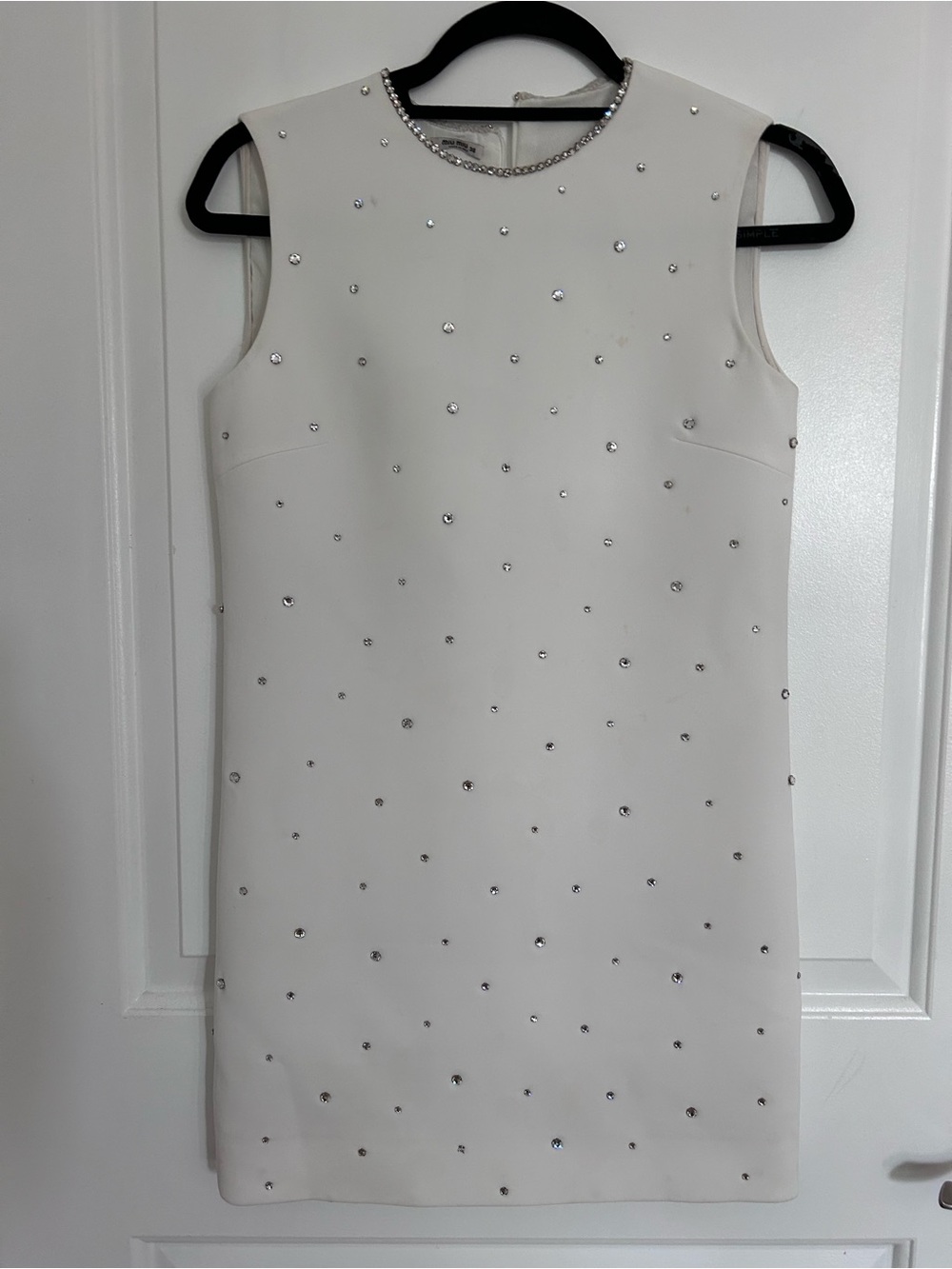 Miu Miu White Embellished Shift Mini Dress